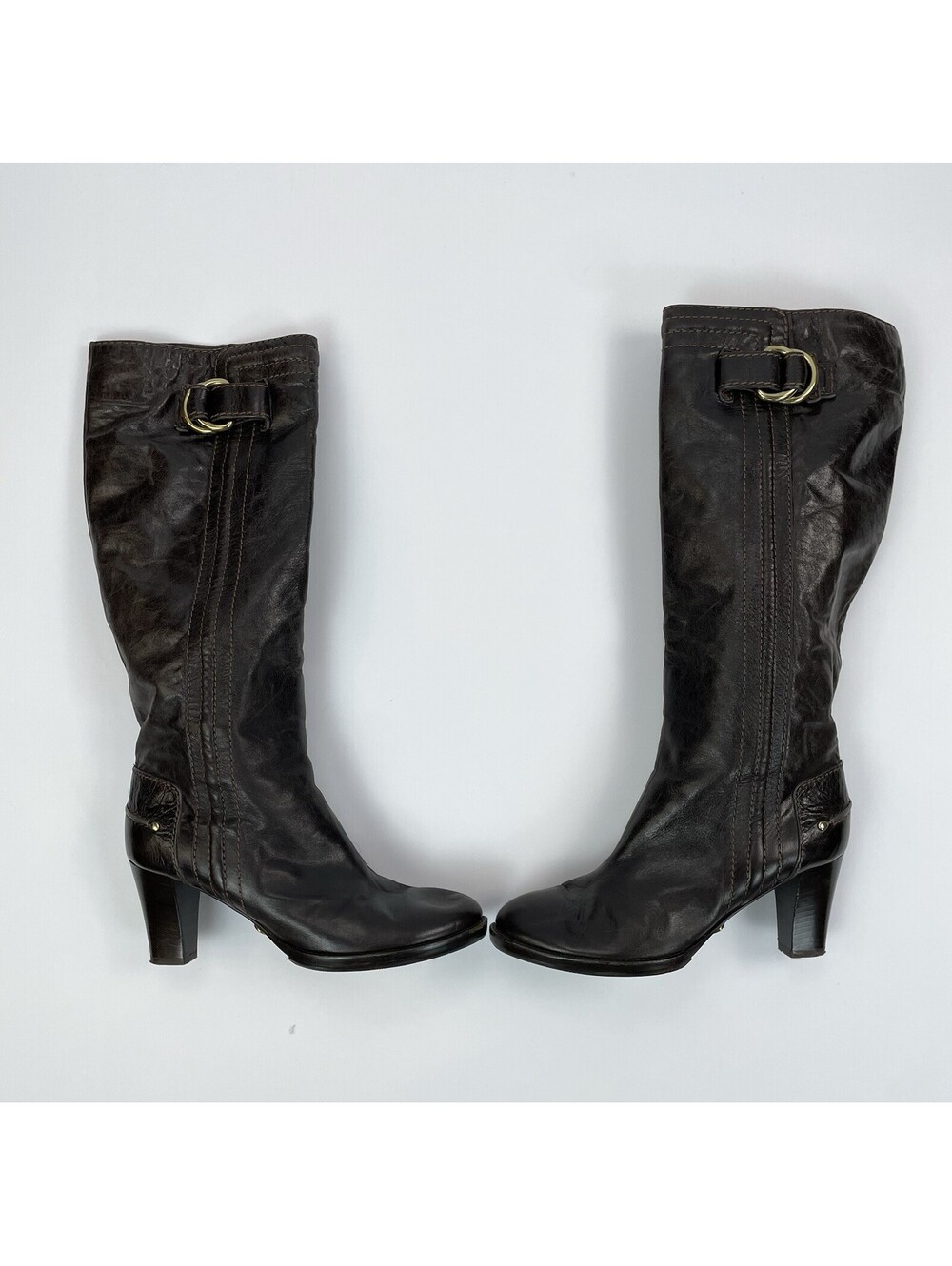 Chloe Y2K Brown Leather Buckle Knee High Heeled Boots Paddington IT 39.5